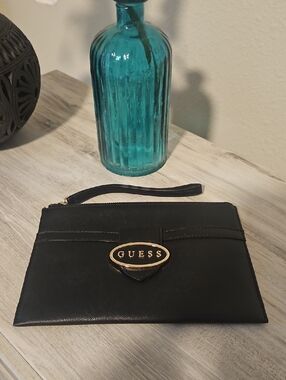 GUESS Black Wristlet Clutch with Gold Logo